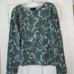 NWOT JONES NEW YORK PAISLEY PRINT SWEATER, LONG SLEEVES , 83% SILK, SIZE LARGE